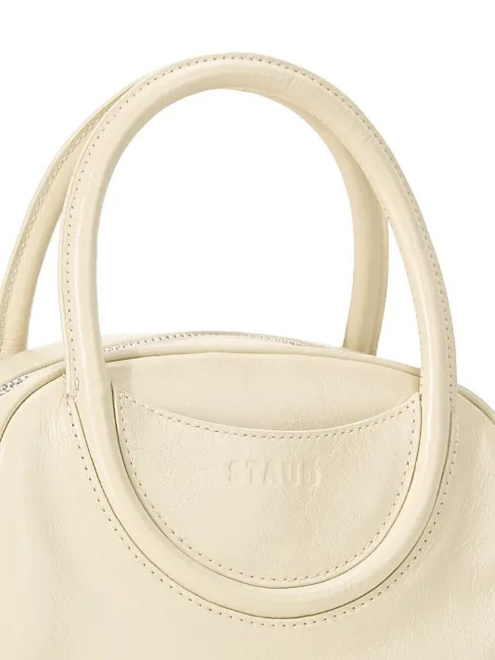 STAUD Mini Maude Leather Bowler Bag in Cream NWT - Picture 5 of 11
